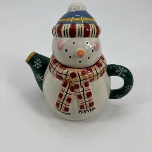 Vintage Debbie Mumm Sakura Teapot For‎ One Snowman Christmas Holiday Rare Winter